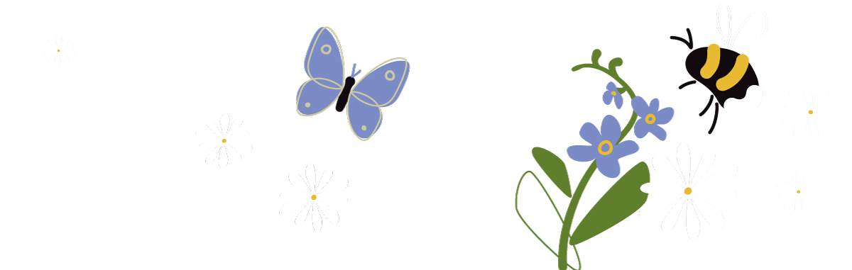 Illustration: Eine Biene landet auf einer blauen Blume